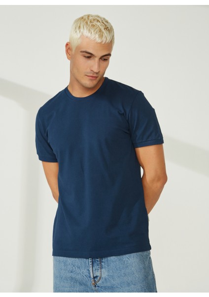 Bisiklet Yaka Koyu Mavi Erkek T-Shirt A266T2P02-