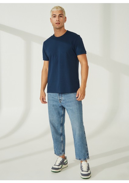 Bisiklet Yaka Koyu Mavi Erkek T-Shirt A266T2P02- fiyatları