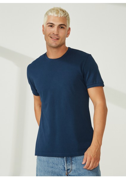 Bisiklet Yaka Koyu Mavi Erkek T-Shirt A266T2P02- modelleri