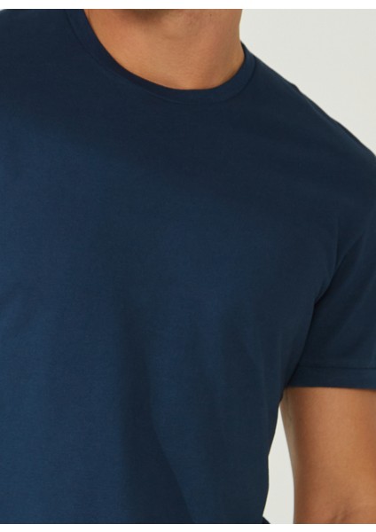 Bisiklet Yaka Koyu Mavi Erkek T-Shirt A266T2P02- fırsatları