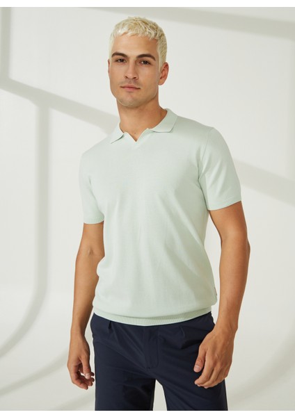 Polo Yaka Slim Fit Yeşil Erkek Kazak A26475C100-