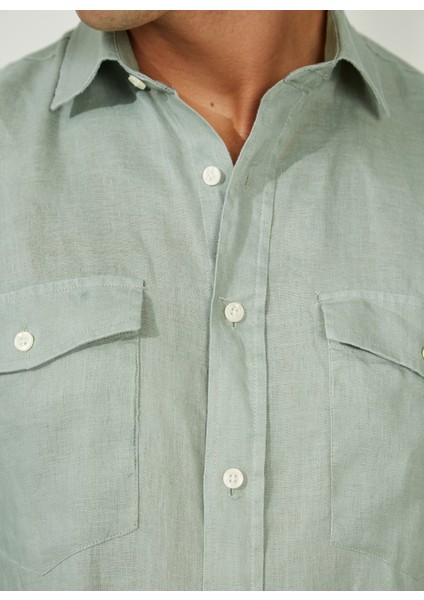 Slim Fit Düğmeli Yaka Yeşil Erkek Gömlek A266DONL20- fırsatları