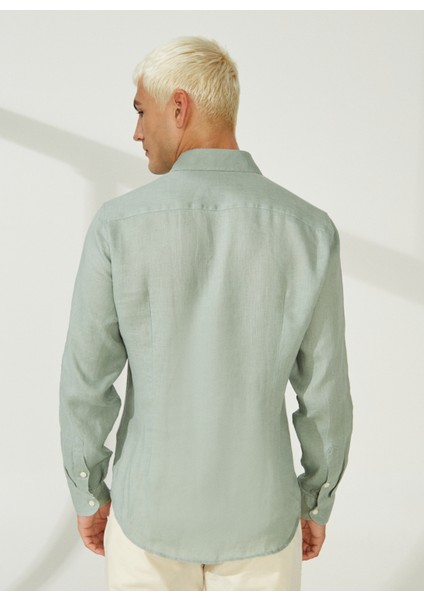 Slim Fit Düğmeli Yaka Yeşil Erkek Gömlek A266DONL20- indirimleri