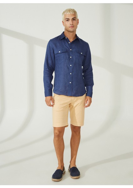 Slim Fit Düğmeli Yaka Koyu Mavi Erkek Gömlek A266DONL20- modelleri