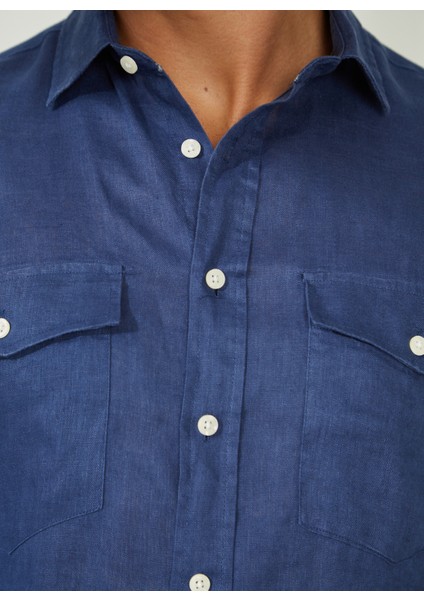 Slim Fit Düğmeli Yaka Koyu Mavi Erkek Gömlek A266DONL20- indirimleri