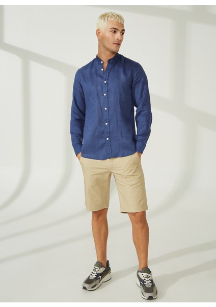 Slim Fit Düğmeli Yaka Koyu Mavi Erkek Gömlek A266DANIELL20- fiyatları