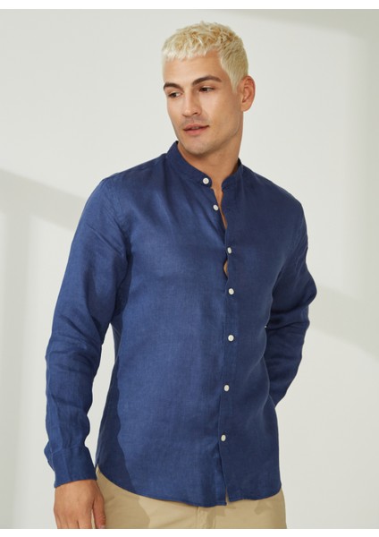 Slim Fit Düğmeli Yaka Koyu Mavi Erkek Gömlek A266DANIELL20- modelleri