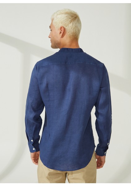 Slim Fit Düğmeli Yaka Koyu Mavi Erkek Gömlek A266DANIELL20- indirimleri