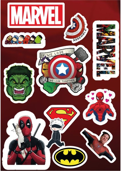 Marvel Karışık Sticker Seti - Ajanda - Laptop - Telefon Sticker Seti (11 Adet)