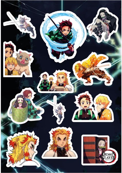 Demon Slayer Karışık Anime Sticker Seti - Ajanda - Laptop - Telefon Sticker Seti (12 Adet)