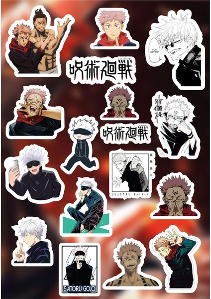 Jujutsu Kaisen Karışık Anime Sticker Seti - Ajanda - Laptop - Telefon Sticker Seti (17 Adet)