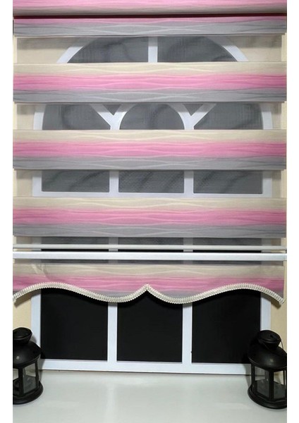 Modern Dekoratif Degrade Pliseli Zebra Stor Perde Alüminyum Kasalı Yüksek Kaliteli - Pembe-Gri