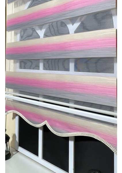 Modern Dekoratif Degrade Pliseli Zebra Stor Perde Alüminyum Kasalı Yüksek Kaliteli - Pembe-Gri