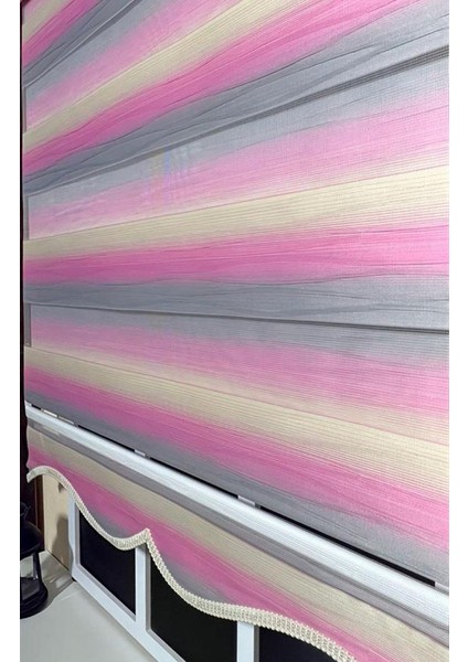 Modern Dekoratif Degrade Pliseli Zebra Stor Perde Alüminyum Kasalı Yüksek Kaliteli - Pembe-Gri