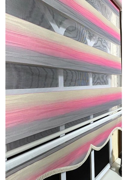 Modern Dekoratif Degrade Pliseli Zebra Stor Perde Alüminyum Kasalı Yüksek Kaliteli - Pembe-Gri