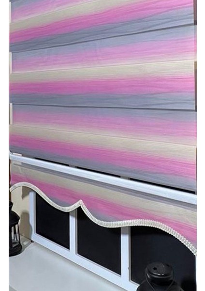 Modern Dekoratif Degrade Pliseli Zebra Stor Perde Alüminyum Kasalı Yüksek Kaliteli - Pembe-Gri