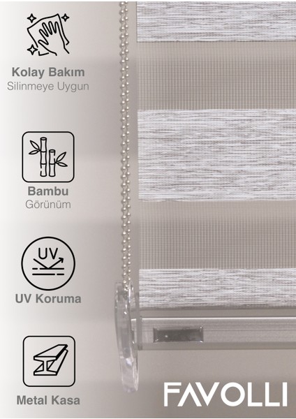 Açık Gri Eco Bambu Stor Zebra Perde A+ Kalite , Dayanıklı Alüminyum Kasa