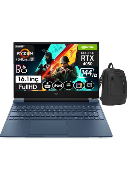 Victus 16-S0022NT Amd Ryzen7 7840HS 32GB Ddr5 Ram 1tb SSD 6gb RTX4050 16,1 Inç 144Hz IPS Fhd WINDOWS11PRO Taşınabilir Bilgisayar 77Z588EA23+ZETTAÇANTA