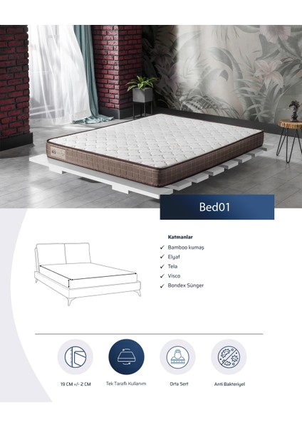 Bed01BeyazKahverengiOrganikBambooBambuKumaşViscoSüngerYatak