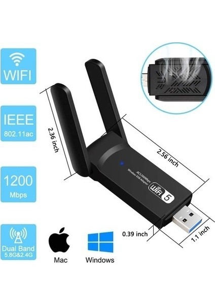 Blue Wings 1300 Mbps Dual Band USB 3.0 5 Ghz Adaptör Kablosuz Wifi Alıcı