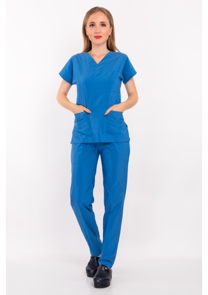 Safir Terikoton Kumaş Doktor Hemşire Cerrahi Hastane Scrubs Üniforma Takımı