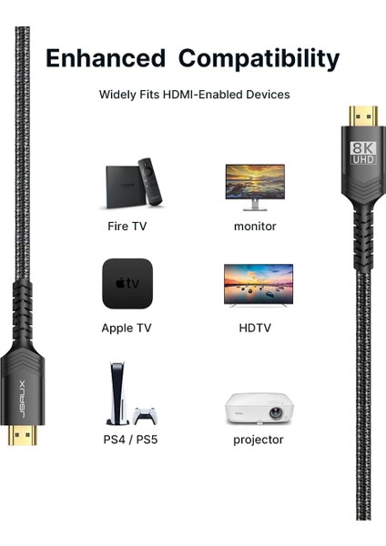 8k UHD Uzun HDMI Kablosu 48GBPS Yüksek Hızlı HDMI 2.1 Örgülü Oyuncu Kablo 4K 120Hz 144Hz 8k 60Hz Dinamik Hdr Dts:x 1080P 3D Earc Dizüstü Bilgisayar UHD Tv Oyun Monitörü Ps5 Ps4