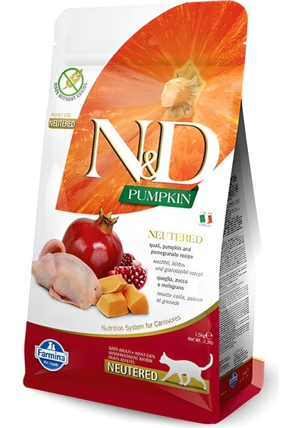Pumpkin Bıldırcın & Nar Neutered Kedi Maması 1,5 kg - Farmapets