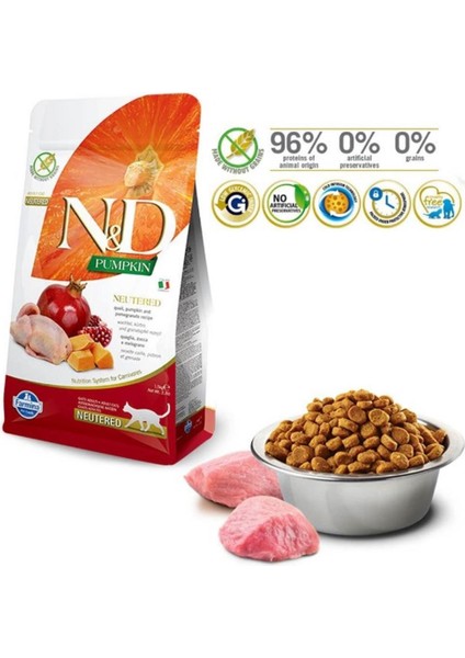 Pumpkin Bıldırcın & Nar Neutered Kedi Maması 1,5 kg - Farmapets fiyatları