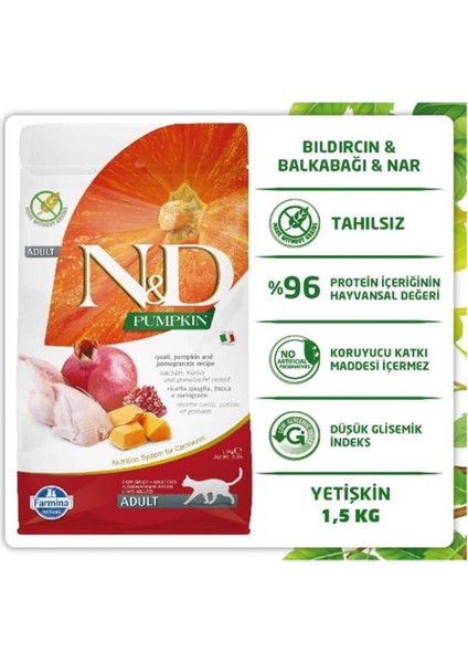 Pumpkin Bıldırcın & Nar Kedi Maması 1.5 kg