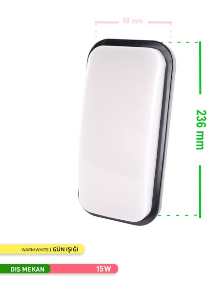 15W LED Duvar Apliği Siyah Gövde 3000K Günışığı