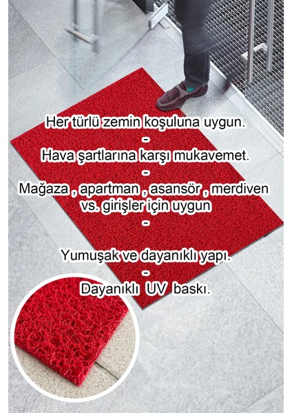 Kırmızı Kıvırcık Paspas Siyah Çerçeve Tasarımlı Dış Kapı Paspası