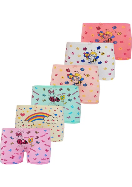 6lı Kız Çocuk Boxer %100 Pamuklu Likralı Baskılı Eğlenceli Rahat fiyatları