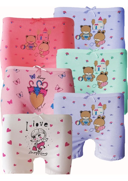 6lı Kız Çocuk Boxer %100 Pamuklu Likralı Baskılı Eğlenceli Rahat fırsatları