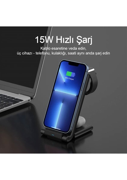 15W 3in1 Kablosuz Masaüstü Şarj Dock Standı Universal Portable Wireless Charge Station fiyatları