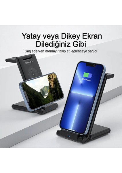15W 3in1 Kablosuz Masaüstü Şarj Dock Standı Universal Portable Wireless Charge Station modelleri