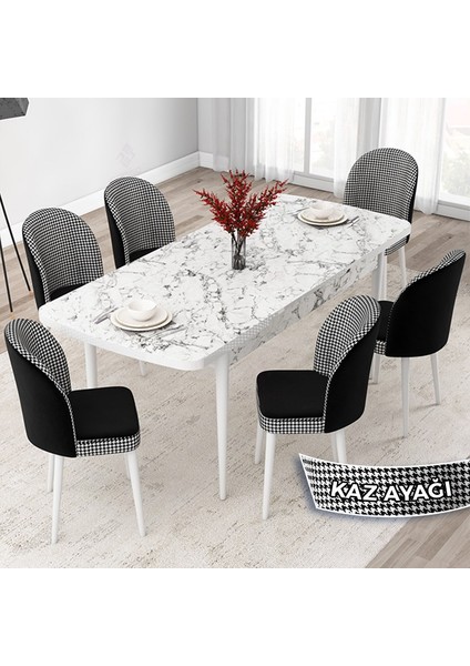Concept Jul Serisi 80 x 132 Açılabilir Beyaz Mermer Desen Mutfak Masa Takımı Ve 6 Sandalye