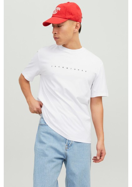 Jack & Jones Erkek Jjestar Bisiklet Yaka Baskılı T-Shirt 12234746 Beyaz