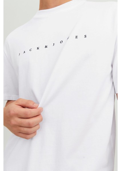 Jack & Jones Erkek Jjestar Bisiklet Yaka Baskılı T-Shirt 12234746 Beyaz