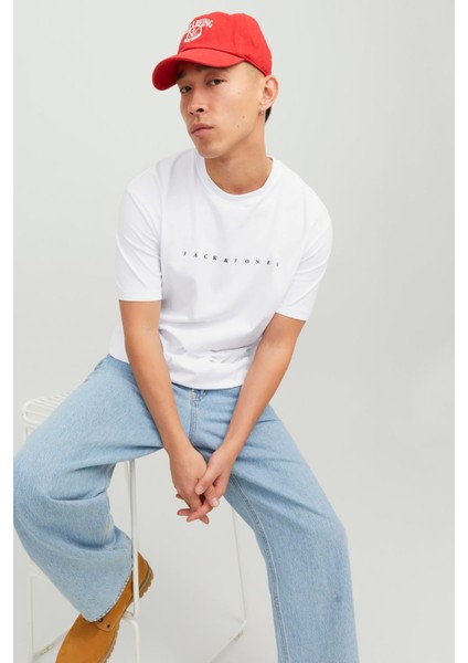 Erkek Jjestar Bisiklet Yaka Baskılı T-Shirt 12234746 Beyaz modelleri