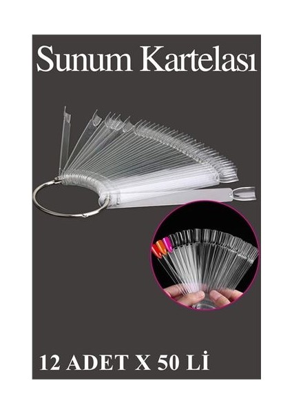 12 Set Protez Tırnak Sunum Kartelası Şeffaf 100 Lü 718553