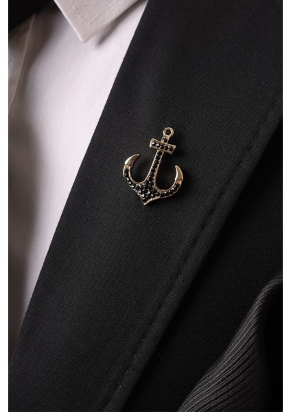 Kravat Mendil & Gold Renk Çapa Broş Erkek Hediye Seti modelleri