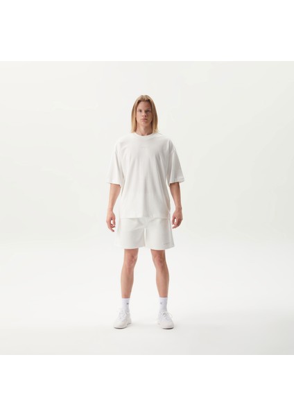 Bisiklet Yaka Unisex Beyaz Logolu Nakışlı Tişört