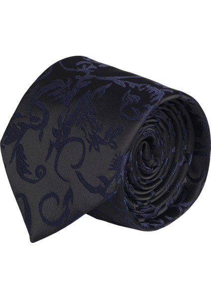 Hand Made 7.5 cm Lacivert - Siyah Desenli Kravat