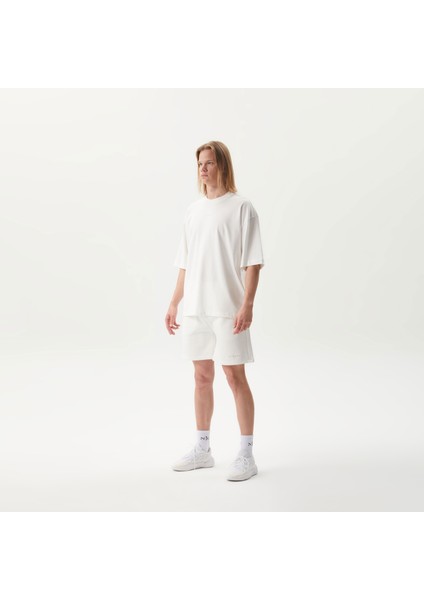 Bisiklet Yaka Unisex Beyaz Logolu Nakışlı Tişört