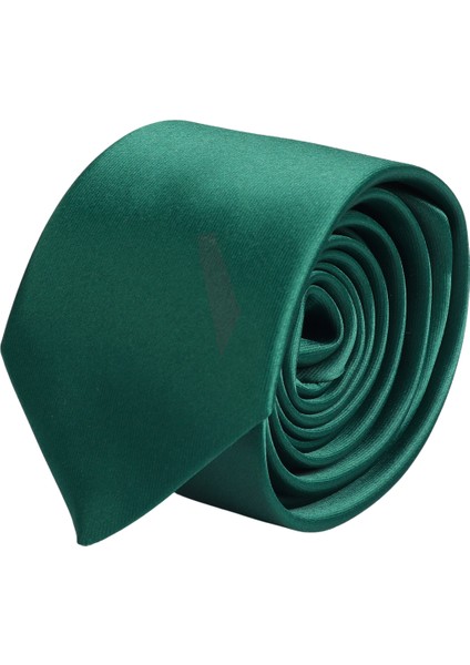 Hand Made Slim 6 cm Micro Saten Yeşil Kravat