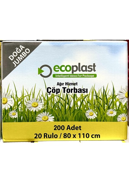 Doğa Jumbo Boy Siyah Çöp Torbası Poşeti  300 gr  90 Litre  80 x 110 cm  10 Adetlik Rulo