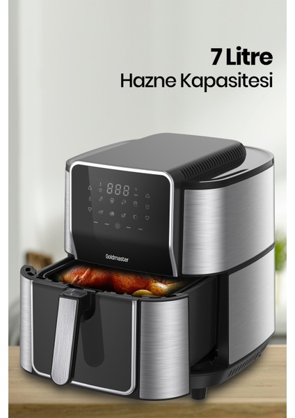 Gloria 7 Litre Inox Geniş Hazneli Xxl Dokunmatik 8 Ön Ayarlı Airfryer Sıcak Hava Fritözü GM8405