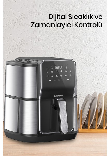 Gloria 7 Litre Inox Geniş Hazneli Xxl Dokunmatik 8 Ön Ayarlı Airfryer Sıcak Hava Fritözü GM8405