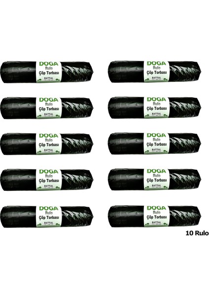 Doğa Battal Boy Siyah Çöp Torbası Poşeti 300 gr 75 x 90 cm 10 Adetlik 10 Rulo