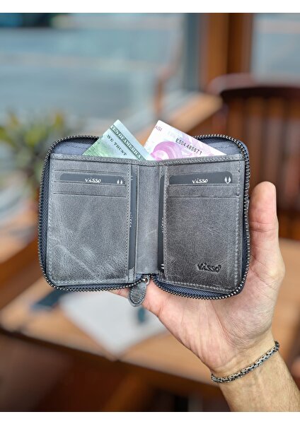 Visso Leather Visso 710 Hakiki Deri Fermuarlı Bozuk Para Cepli Kişiye Özel Erkek Kadın Cüzdan Deri Çanta Kişiyeözel